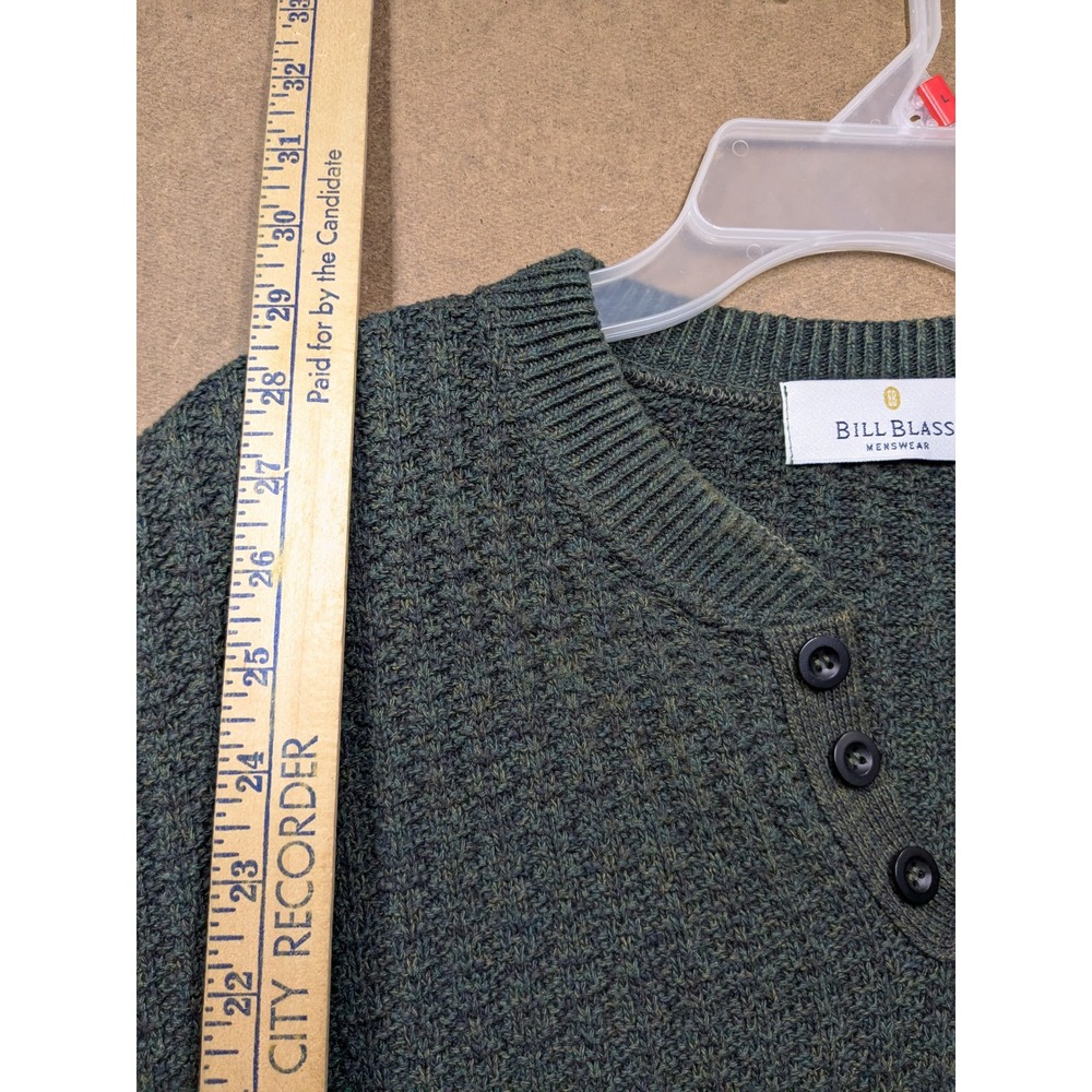 Bill Blass Menswear Henley Sweater XL Green Textured Cotton Blend Knit USA Made - Picture 7 of 8